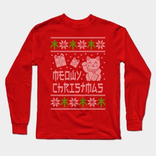 Meowy Christmas Ugly Cat Shirt and Sweatshirt Long Sleeve T-Shirt